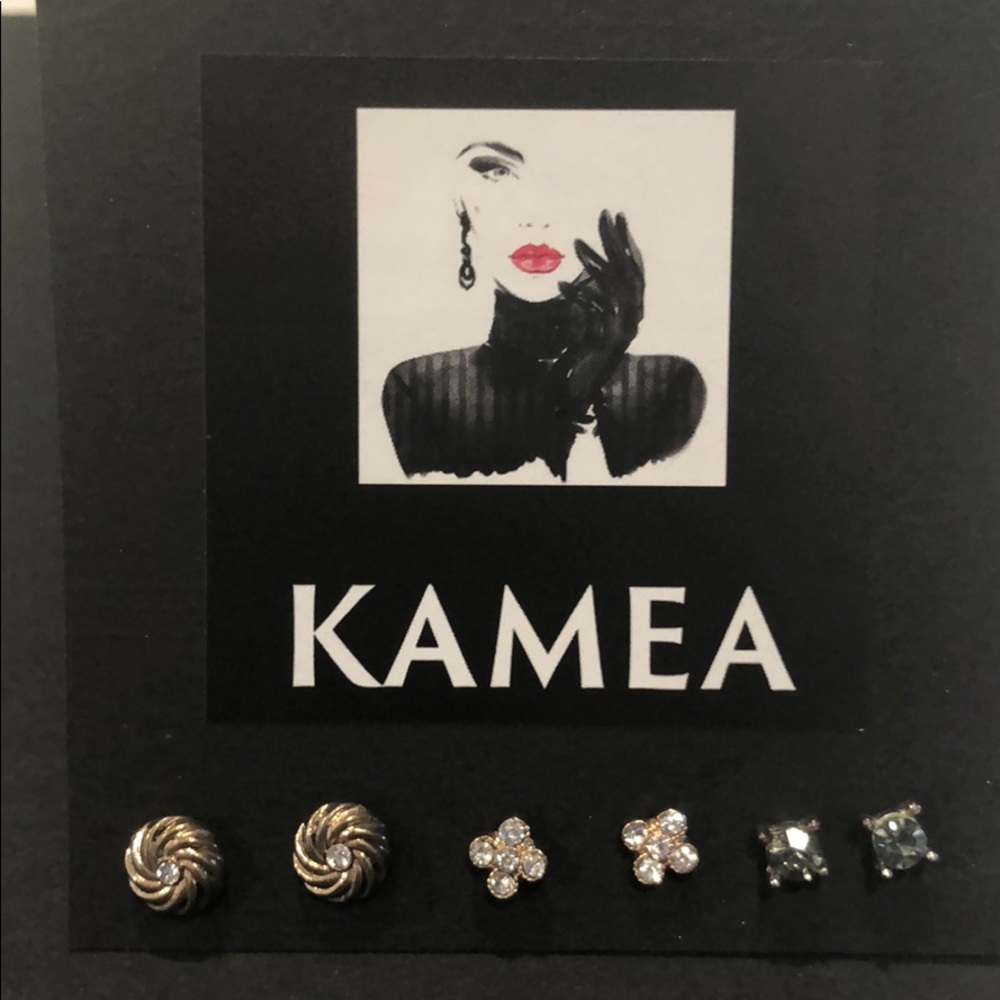 Kameakay three pair stud earrings.
